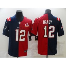 Men's Tampa Bay Buccaneers #12 Tom Brady Blue Red Bowl LV Limited Split Fashion Football Stitched Jersey