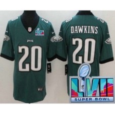 Men's Philadelphia Eagles #20 Brian Dawkins Limited Green Super Bowl LVII Vapor Stitched Jersey