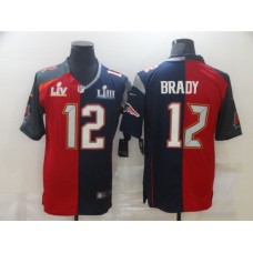 Men's Tampa Bay Buccaneers #12 Tom Brady Blue Red Bowl LV Bowl LIII Limited Split Fashion Football Stitched Jersey