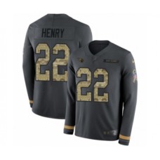 Men's Nike Tennessee Titans #22 Derrick Henry Limited Black Salute to Service Therma Long Sleeve NFL Jersey