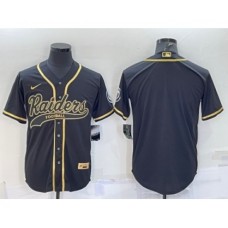 Men's Las Vegas Raiders Blank Black Gold With Patch Cool Base Stitched Baseball Jersey