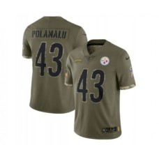 Men's Pittsburgh Steelers #43 Troy Polamalu 2022 Olive Salute To Service Limited Stitched Jersey