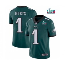 Men's Philadelphia Eagles #1 Jalen Hurts Green Super Bowl LVII Patch Vapor Untouchable Limited Stitched Jersey