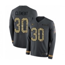 Men's Nike Philadelphia Eagles #30 Corey Clement Limited Black Salute to Service Therma Long Sleeve NFL Jersey