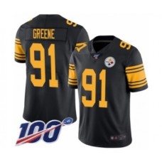 Men's Pittsburgh Steelers #91 Kevin Greene Limited Black Rush Vapor Untouchable 100th Season Football Jersey