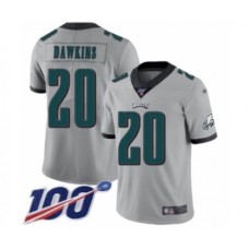 Men's Philadelphia Eagles #20 Brian Dawkins Limited Silver Inverted Legend 100th Season Football Jersey