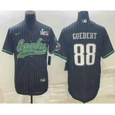 Men's Philadelphia Eagles #88 Dallas Goedert Black Pinstripe With Super Bowl LVII Patch Cool Base Stitched Baseball Jersey