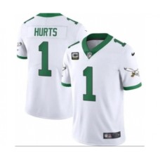 Men's Philadelphia Eagles #1 Jalen Hurts White Kelly Green With C Stitched Jersey