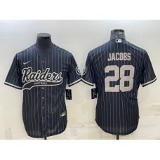 Men's Las Vegas Raiders #28 Josh Jacobs Black With Patch Cool Base Stitched Baseball Jersey