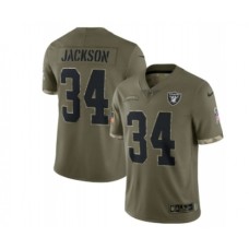 Men's Las Vegas Raiders #34 Bo Jackson 2022 Olive Salute To Service Limited Stitched Jersey