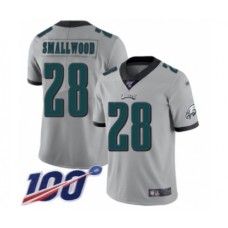 Men's Philadelphia Eagles #28 Wendell Smallwood Limited Silver Inverted Legend 100th Season Football Jersey