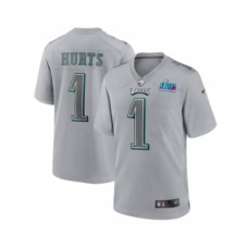 Men's Philadelphia Eagles #1 Jalen Hurts Gray Super Bowl LVII Atmosphere Fashion Stitched Game Jersey