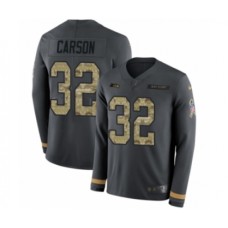 Men's Nike Seattle Seahawks #32 Chris Carson Limited Black Salute to Service Therma Long Sleeve NFL Jersey