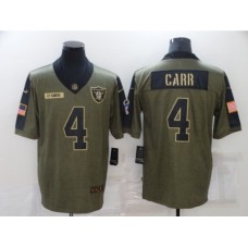 Men's Oakland Raiders #4 Derek Carr Nike Olive 2021 Salute To Service Limited Player Stitched Jersey