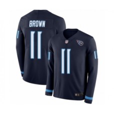 Men's Tennessee Titans #11 A.J. Brown Limited Navy Blue Therma Long Sleeve Football Jersey