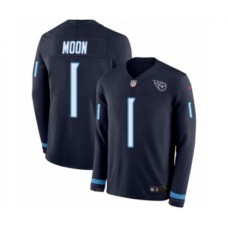 Men's Nike Tennessee Titans #1 Warren Moon Limited Navy Blue Therma Long Sleeve NFL Jersey