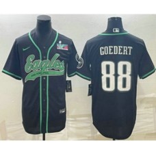 Men's Philadelphia Eagles #88 Dallas Goedert Black With Super Bowl LVII Patch Cool Base Stitched Baseball Jersey