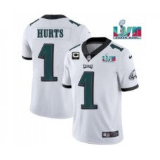 Men's Philadelphia Eagles #1 Jalen Hurts White Super Bowl LVII Patch And 2-star C Patch Vapor Untouchable Limited Stitched Jersey