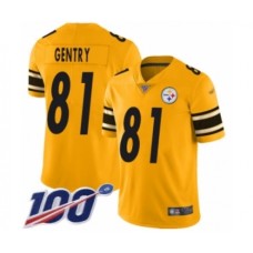 Men's Pittsburgh Steelers #81 Zach Gentry Limited Gold Inverted Legend 100th Season Football Stitched Jersey