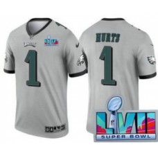 Men's Philadelphia Eagles #1 Jalen Hurts Limited Gray Inverted Super Bowl LVII Vapor Stitched Jersey