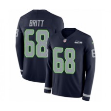 Men's Nike Seattle Seahawks #68 Justin Britt Limited Navy Blue Therma Long Sleeve NFL Jersey