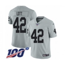 Men's Oakland Raiders #42 Ronnie Lott Limited Silver Inverted Legend 100th Season Football Jersey