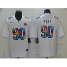 Men's Pittsburgh Steelers #90 T. J. Watt White Rainbow Version Nike Limited Stitched Jersey