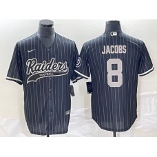 Men's Nike Las Vegas Raiders #8 Josh Jacobs Black Stripe Cool Base Stitched Baseball Jersey