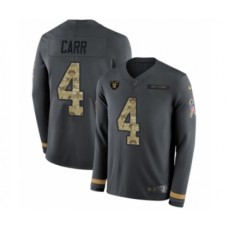 Men's Nike Oakland Raiders #4 Derek Carr Limited Black Salute to Service Therma Long Sleeve NFL Jersey