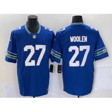 Men's Nike Seattle Seahawks #27 Tariq Woolen Blue 2023 FUSE Vapor Limited Throwback Stitched Jersey