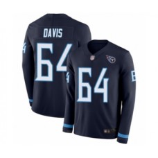 Men's Tennessee Titans #64 Nate Davis Limited Navy Blue Therma Long Sleeve Football Jersey