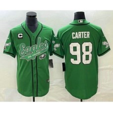 Men's Nike Philadelphia Eagles #98 Jalen Carter Green C Cool Base Stitched Baseball Jersey