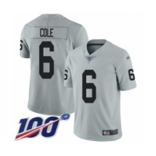 Men's Oakland Raiders #6 A.J. Cole Limited Silver Inverted Legend 100th Season Football Jersey