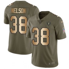 Men's Nike Oakland Raiders #38 Nick Nelson Limited Olive Gold 2017 Salute to Service NFL Jersey