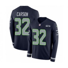 Men's Nike Seattle Seahawks #32 Chris Carson Limited Navy Blue Therma Long Sleeve NFL Jersey