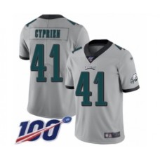 Men's Philadelphia Eagles #41 Johnathan Cyprien Limited Silver Inverted Legend 100th Season Football Stitched Jersey