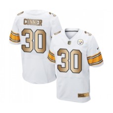 Men's Pittsburgh Steelers #30 James Conner Elite White Gold Football Jersey