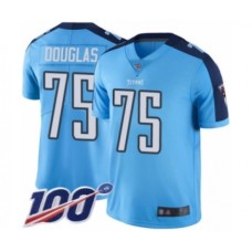 Men's Tennessee Titans #75 Jamil Douglas Limited Light Blue Rush Vapor Untouchable 100th Season Football Jersey