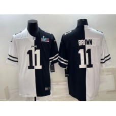 Men's Philadelphia Eagles #11 A.J. Brown Black & White Split Super Bowl LVII Patch Limited Stitched Jersey