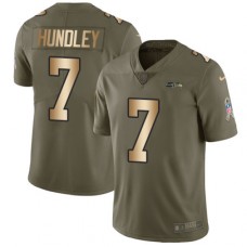 Men's Nike Seattle Seahawks #7 Brett Hundley Limited Olive Gold 2017 Salute to Service NFL Jersey