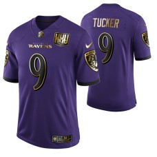 Ravens #9 Justin Tucker 25th Anniversary Purple Speed Machine Golden Limited Jersey