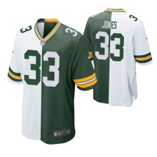 Men Green Bay Packers Aaron Jones #33 Split Green White Two Tone Game Jersey