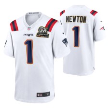 New England Patriots #1 Cam Newton 6X Super Bowl Champions Patch Jersey White Game