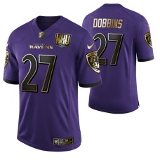 Ravens #27 J.K. Dobbins 25th Anniversary Purple Speed Machine Golden Limited Jersey