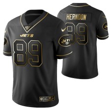 New York Jets Chris Herndon 100th Season Jersey Black Gold Logo Edition