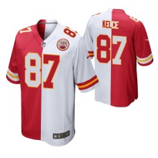 Men Kansas City Chiefs Travis Kelce #87 Split Red White Two Tone Game Jersey