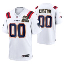 New England Patriots #00 Custom 6X Super Bowl Champions Patch Jersey White Game