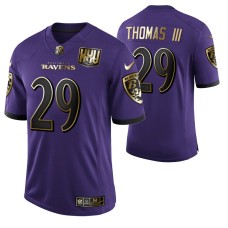 Ravens #29 Earl Thomas III 25th Anniversary Purple Speed Machine Golden Limited Jersey