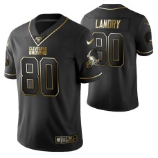 Cleveland Browns Jarvis Landry 100th Season Jersey Black Gold Logo Edition