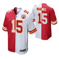 Men Kansas City Chiefs Patrick Mahomes #15 Split Red White Two Tone Game Jersey